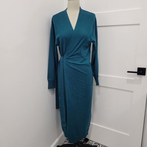 EXLURA Women's Knit Sweater Solid Long Sleeve Wrap Belted Maxi Dress Size S - Picture 5 of 13